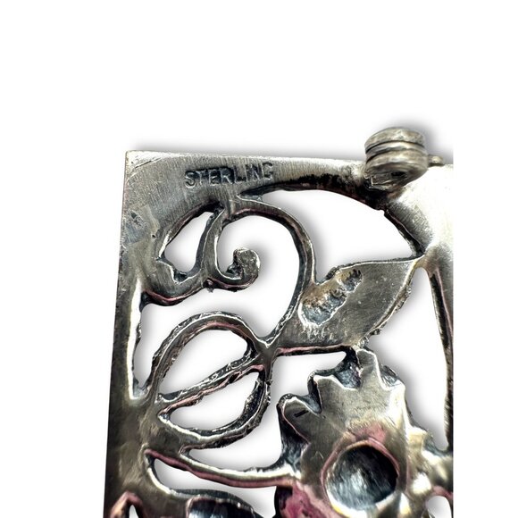 Vintage Sterling Silver Floral Brooch Pin - Picture 4 of 10